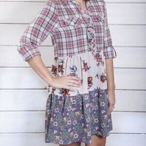 🌸 ODDI Mixed-Print Boho Dress